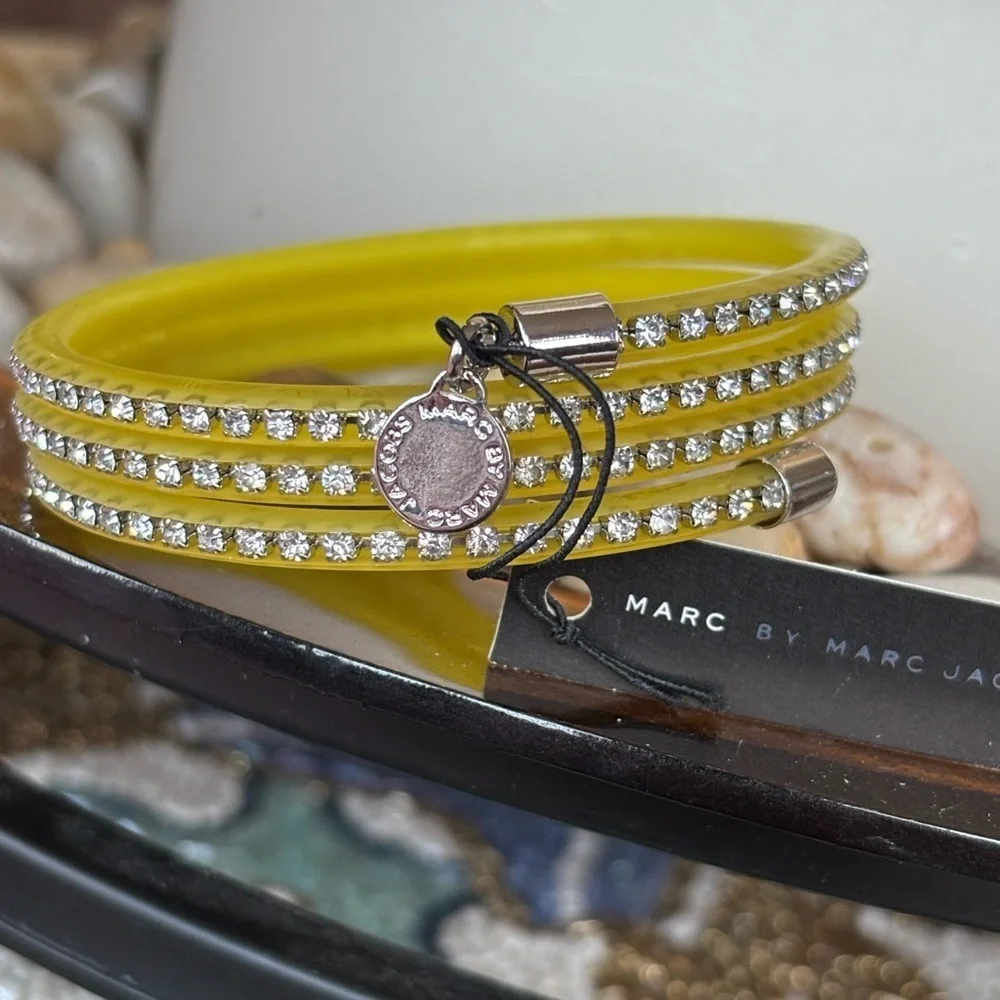 Brand New Marc by Marc Jacobs Slinky Safety Yellow Zirconia Bling Wrap Bracelet